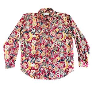 Westbound Casual Womens Large Red Paisley Floral Rayon Button Up Shirt Bohemian
